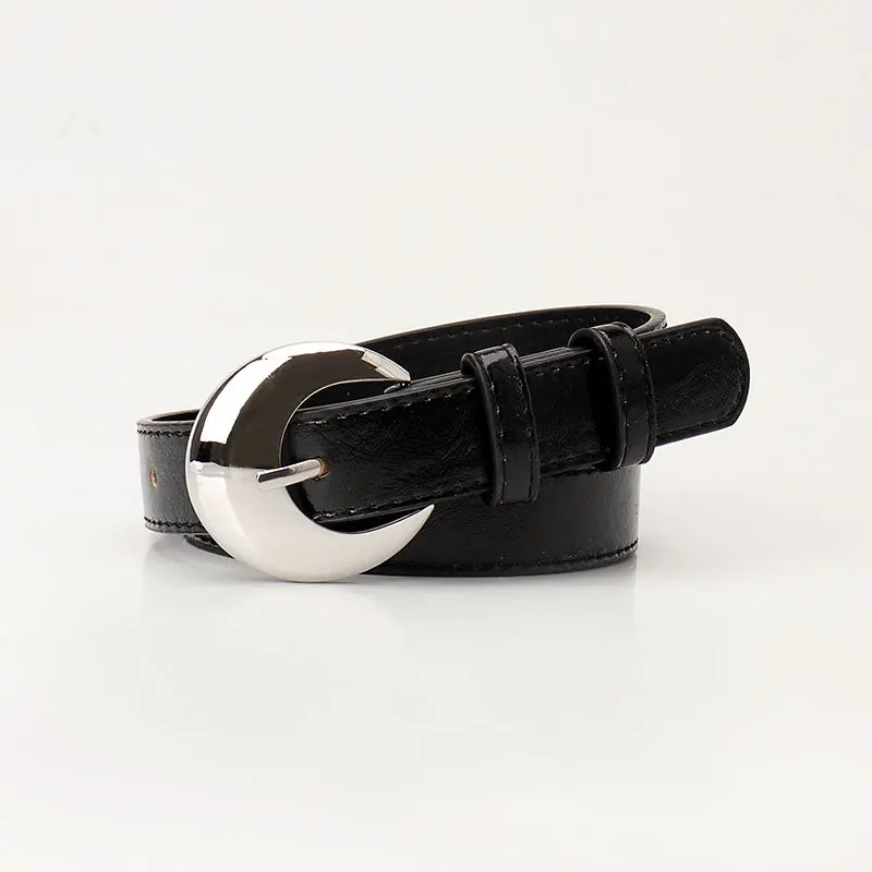 2.4cm Women's Belt Fashion Trend Personality Design Versatile Jeans Girdle Hip Hop Girl Rose Red Pu Silver Buckle Waistband