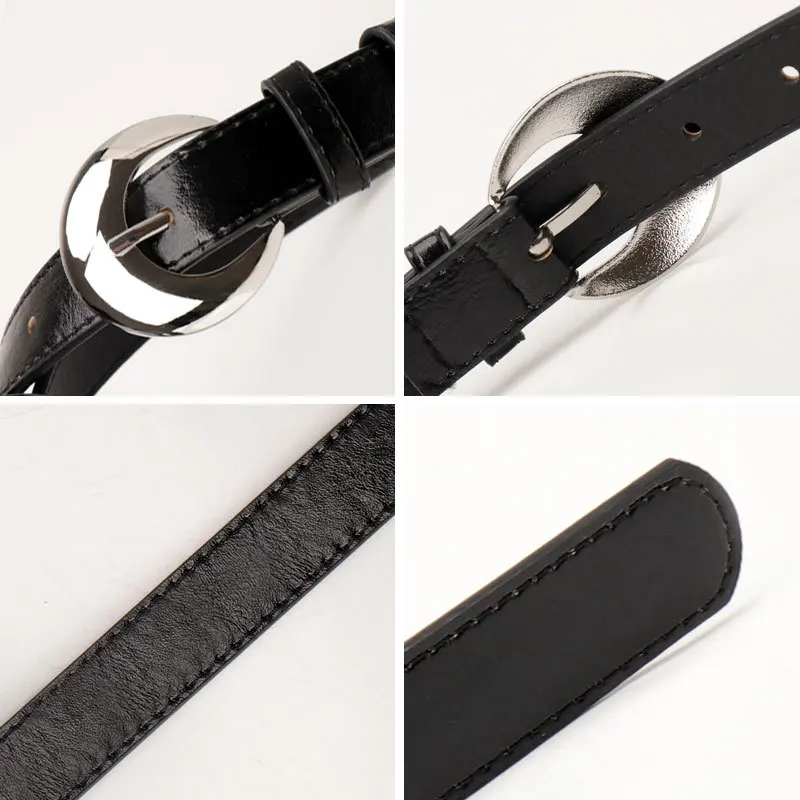 2.4cm Women's Belt Fashion Trend Personality Design Versatile Jeans Girdle Hip Hop Girl Rose Red Pu Silver Buckle Waistband