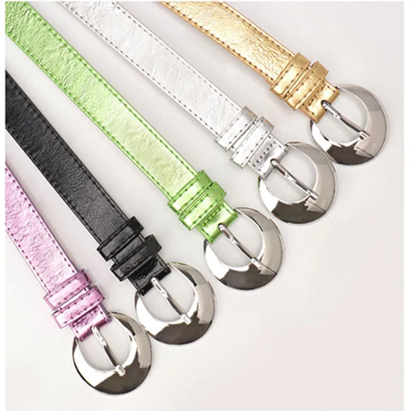 2.4cm Women's Belt Fashion Trend Personality Design Versatile Jeans Girdle Hip Hop Girl Rose Red Pu Silver Buckle Waistband