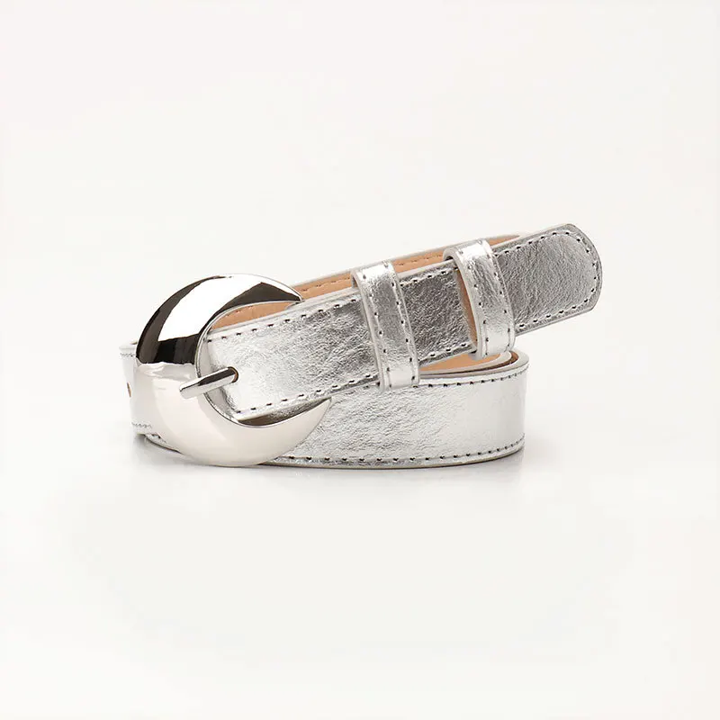 2.4cm Women's Belt Fashion Trend Personality Design Versatile Jeans Girdle Hip Hop Girl Rose Red Pu Silver Buckle Waistband