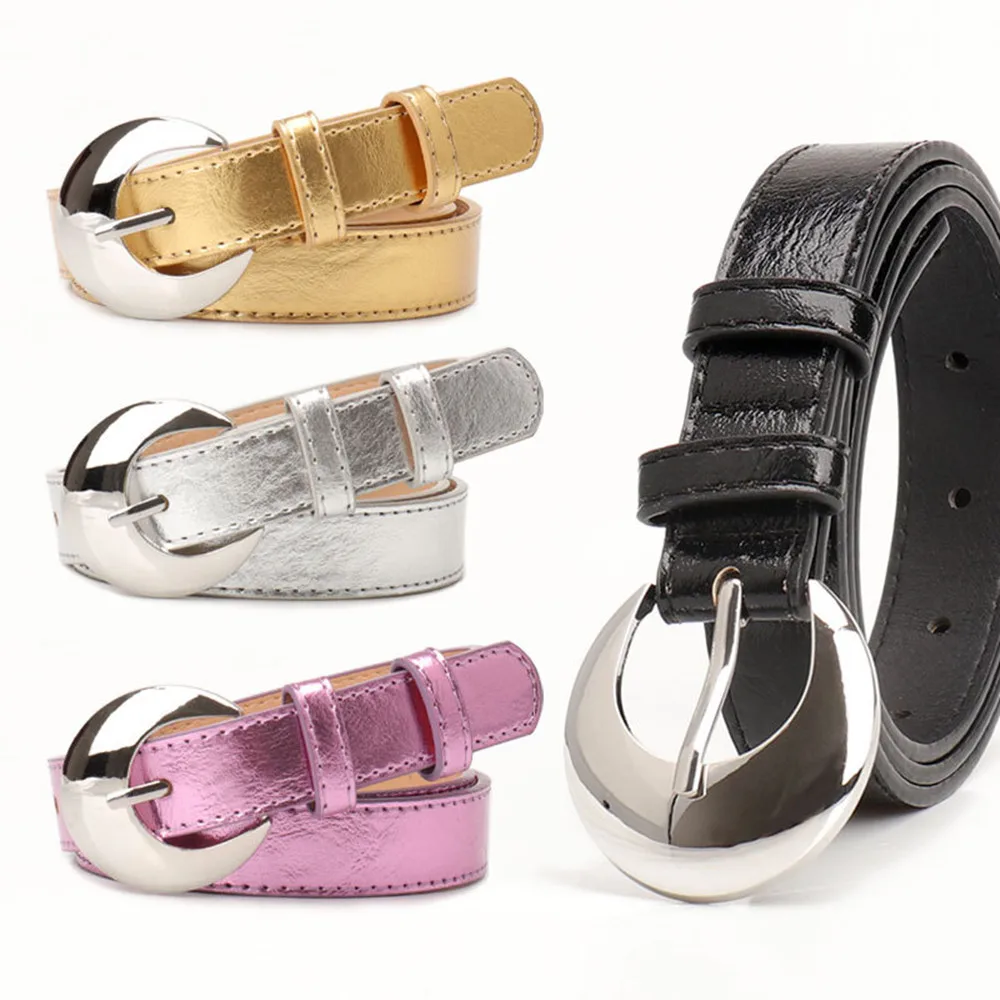 2.4cm Women's Belt Fashion Trend Personality Design Versatile Jeans Girdle Hip Hop Girl Rose Red Pu Silver Buckle Waistband