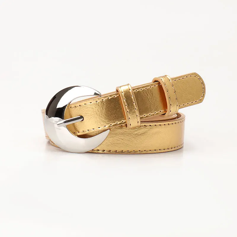 2.4cm Women's Belt Fashion Trend Personality Design Versatile Jeans Girdle Hip Hop Girl Rose Red Pu Silver Buckle Waistband