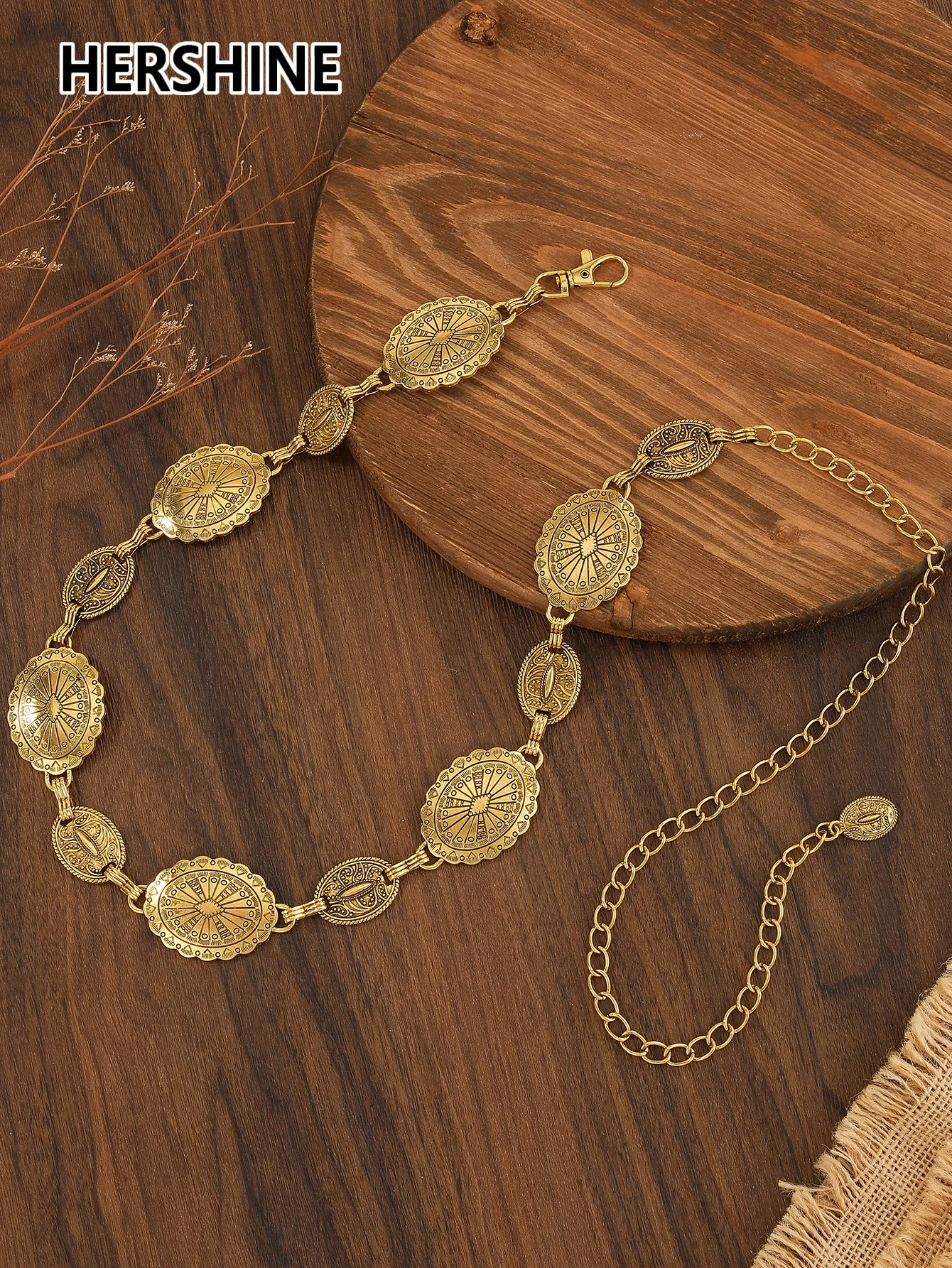 HERSHINE 1-piece women's vintage metal waist chain set, an elegant dress accessory with a bohemian style,spring,summer,Christmas