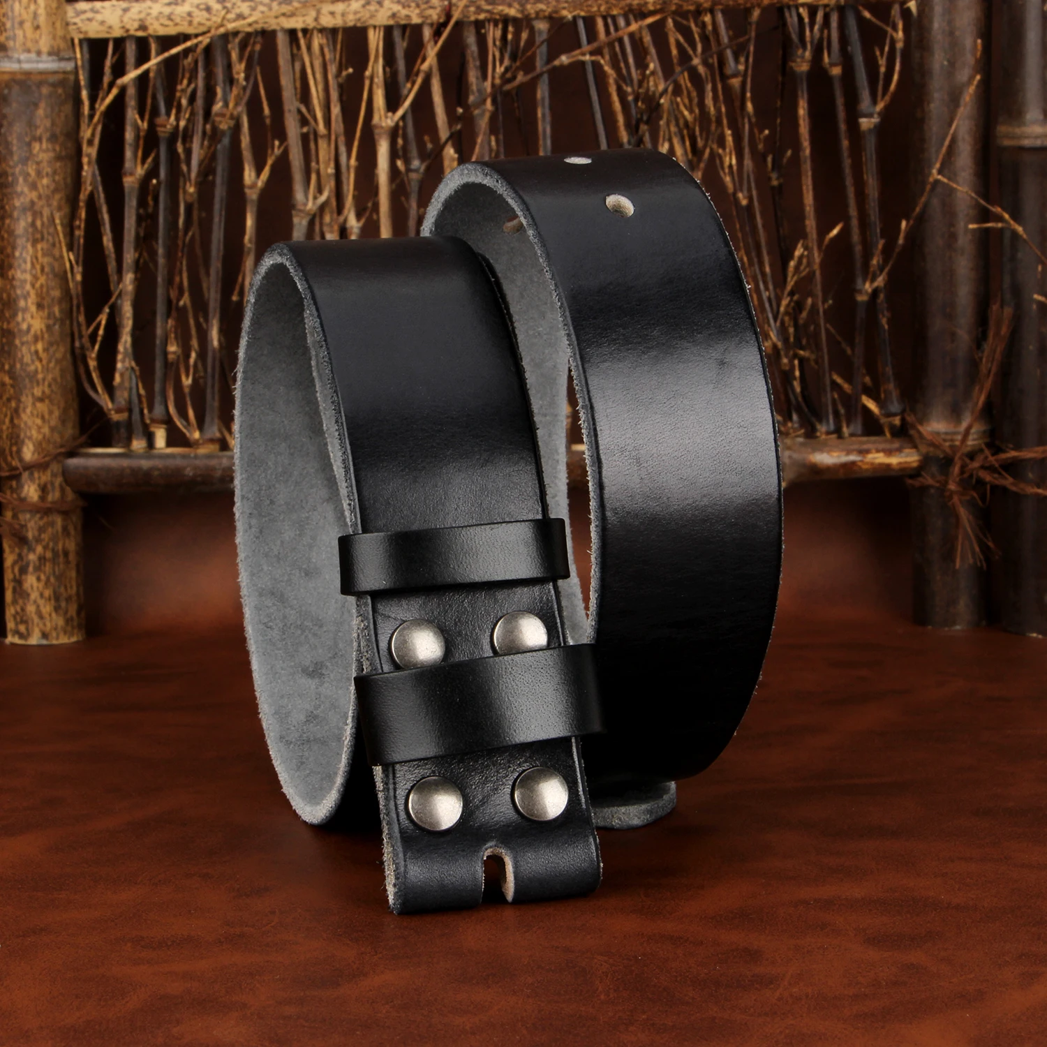 Sogefimen Men's Belt Without Buckle Full Grain Leather Belts for Men Cowskin Jeans Brown Black 38mm Wide Belt 30''-42'' Waist