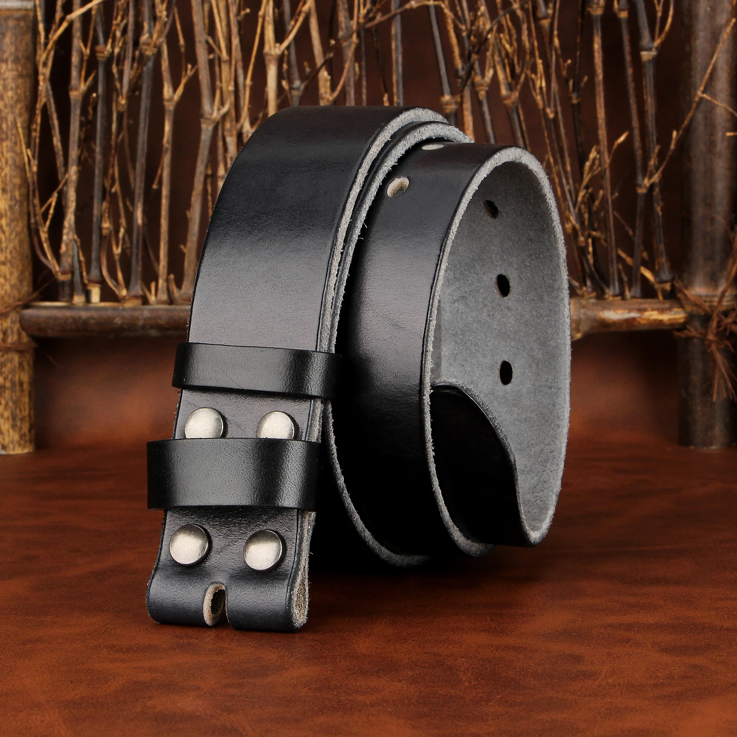 Sogefimen Men's Belt Without Buckle Full Grain Leather Belts for Men Cowskin Jeans Brown Black 38mm Wide Belt 30''-42'' Waist