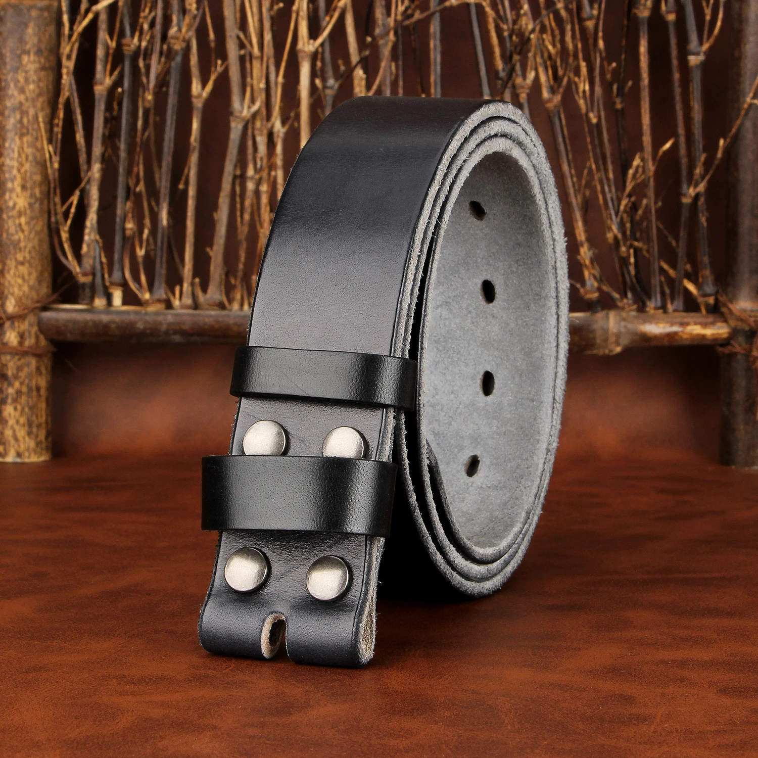 Sogefimen Men's Belt Without Buckle Full Grain Leather Belts for Men Cowskin Jeans Brown Black 38mm Wide Belt 30''-42'' Waist