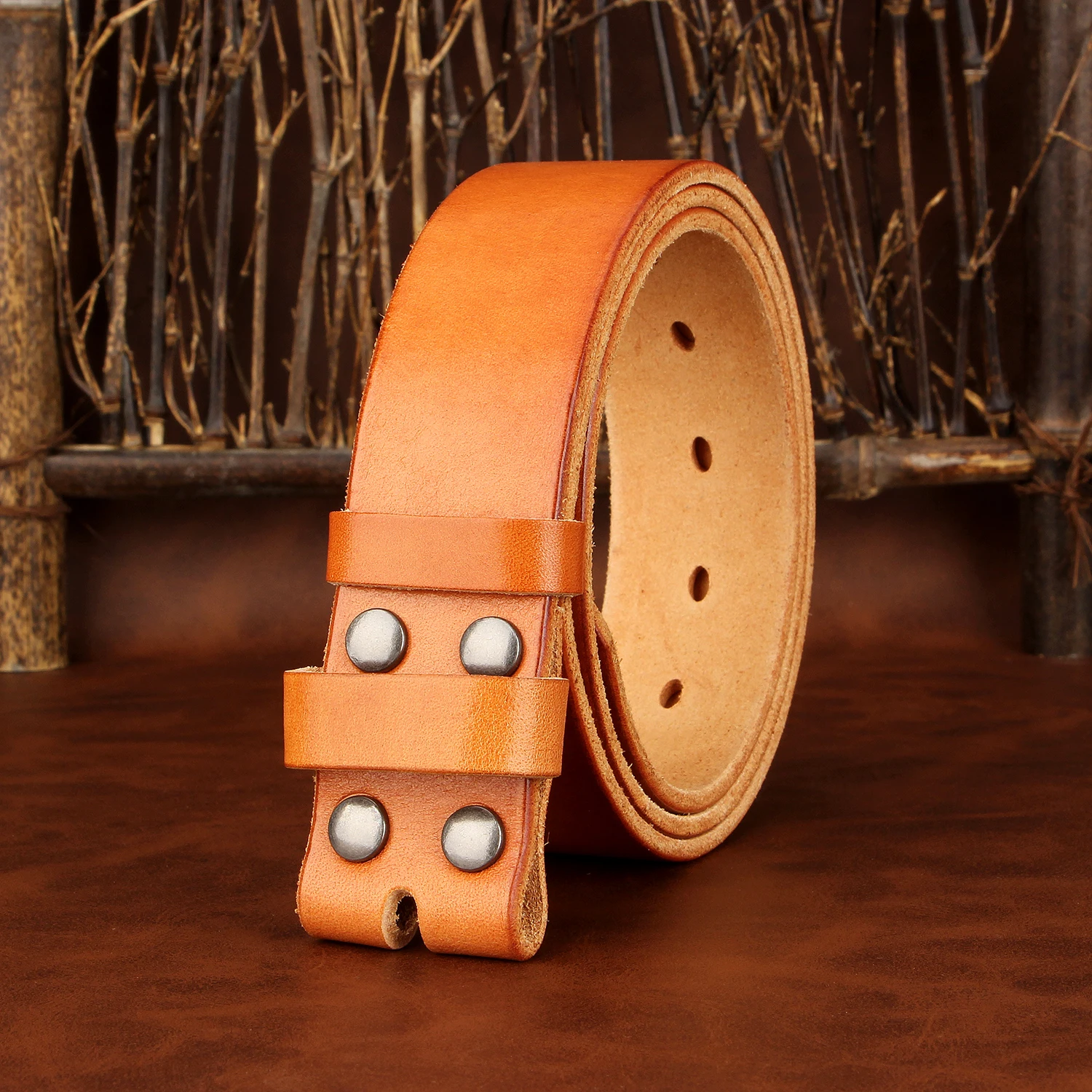 Sogefimen Men's Belt Without Buckle Full Grain Leather Belts for Men Cowskin Jeans Brown Black 38mm Wide Belt 30''-42'' Waist
