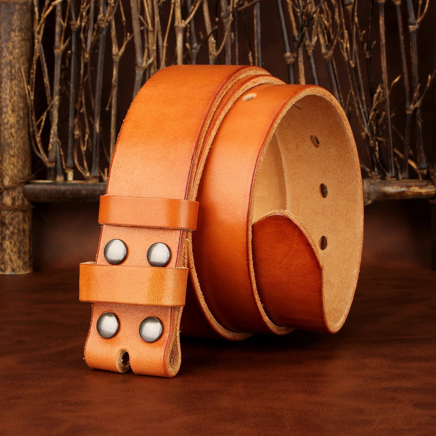 Sogefimen Men's Belt Without Buckle Full Grain Leather Belts for Men Cowskin Jeans Brown Black 38mm Wide Belt 30''-42'' Waist