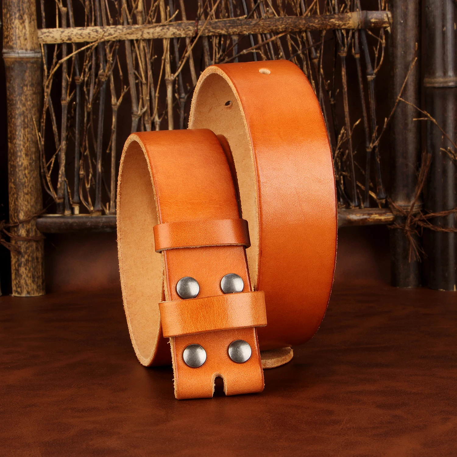 Sogefimen Men's Belt Without Buckle Full Grain Leather Belts for Men Cowskin Jeans Brown Black 38mm Wide Belt 30''-42'' Waist