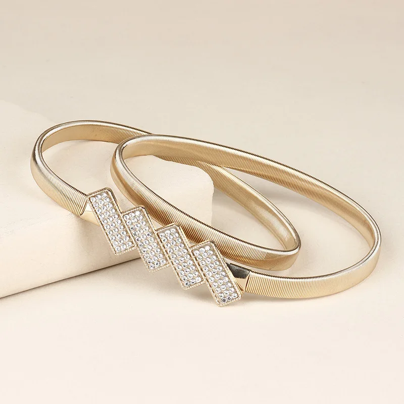 Rose Flower Buckle Waist Chains for Women Elastic Slim Body Metal Thin Belts Gold Sliver Dress Skirt Decorative Waistband Straps