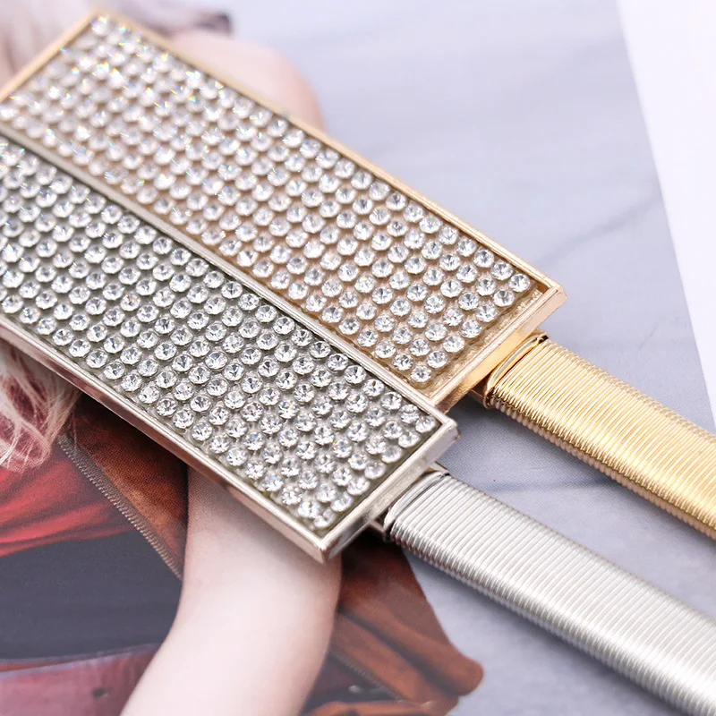 Rose Flower Buckle Waist Chains for Women Elastic Slim Body Metal Thin Belts Gold Sliver Dress Skirt Decorative Waistband Straps