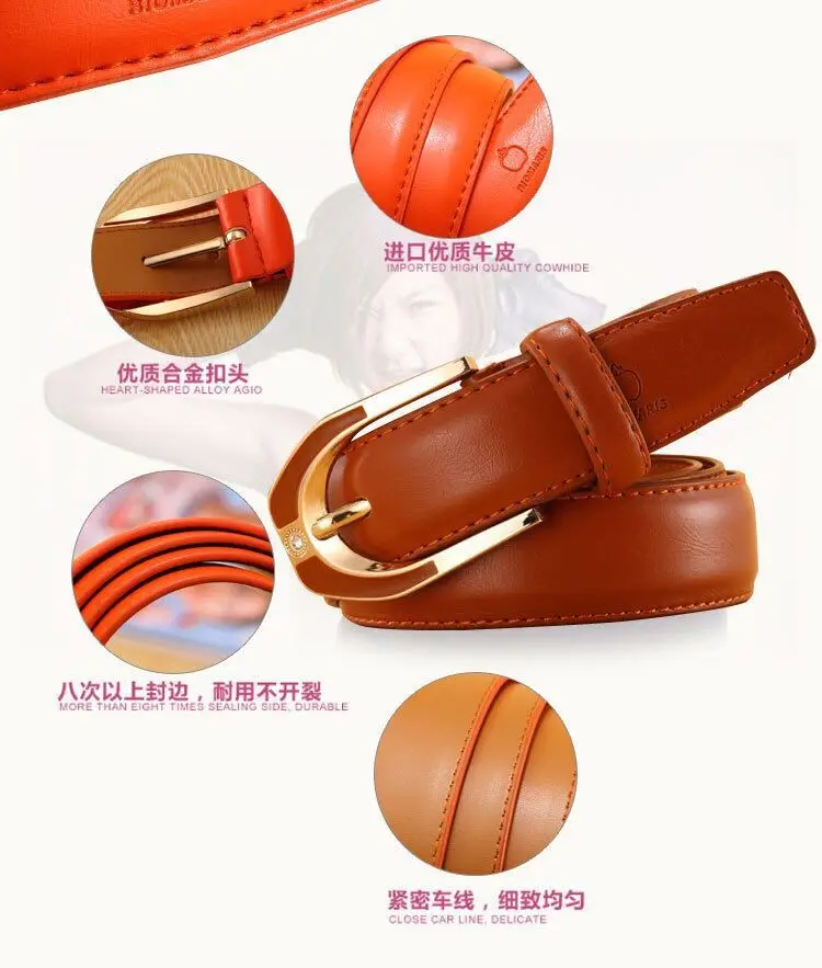 Luxury Women's Leather Buckle Belt, Simple and Fashionable Women's 3.0CM Jeans Belt, Candy Color Adjustable for Shortening