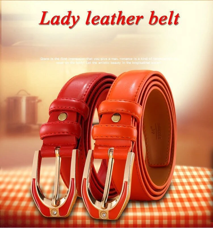 Luxury Women's Leather Buckle Belt, Simple and Fashionable Women's 3.0CM Jeans Belt, Candy Color Adjustable for Shortening