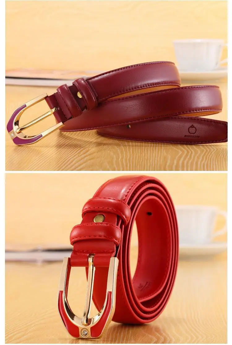 Luxury Women's Leather Buckle Belt, Simple and Fashionable Women's 3.0CM Jeans Belt, Candy Color Adjustable for Shortening