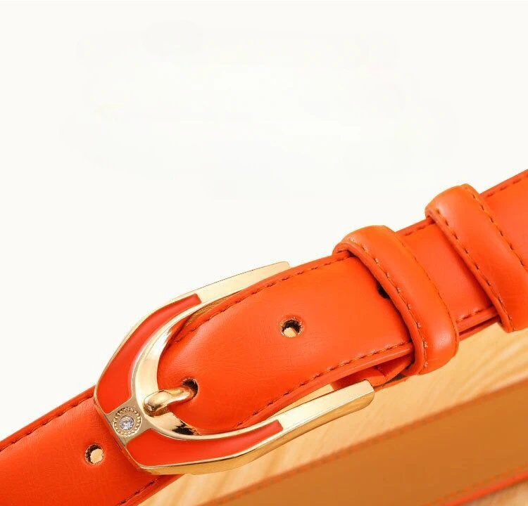 Luxury Women's Leather Buckle Belt, Simple and Fashionable Women's 3.0CM Jeans Belt, Candy Color Adjustable for Shortening