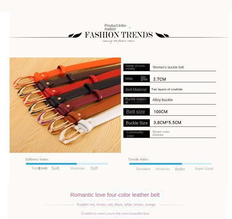 Luxury Women's Leather Buckle Belt, Simple and Fashionable Women's 3.0CM Jeans Belt, Candy Color Adjustable for Shortening