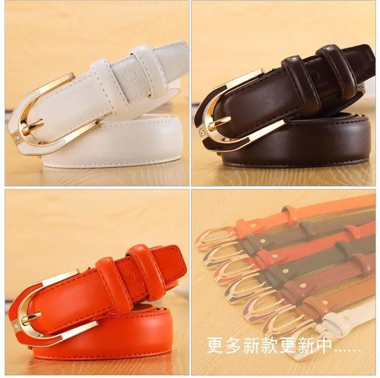Luxury Women's Leather Buckle Belt, Simple and Fashionable Women's 3.0CM Jeans Belt, Candy Color Adjustable for Shortening
