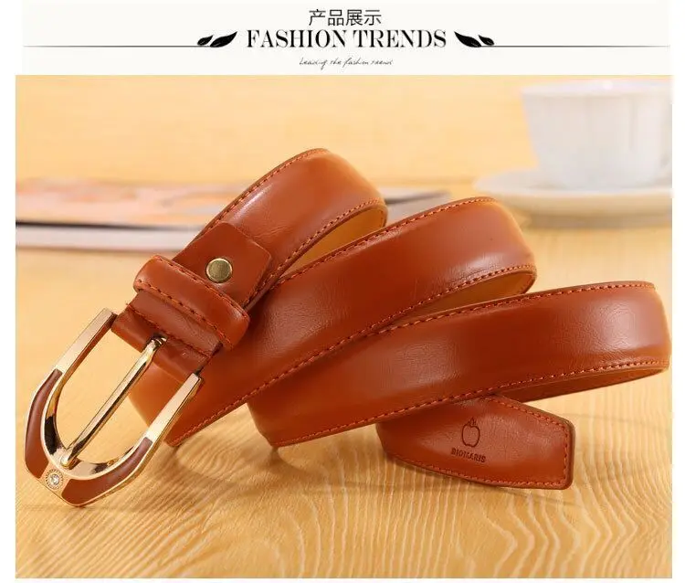Luxury Women's Leather Buckle Belt, Simple and Fashionable Women's 3.0CM Jeans Belt, Candy Color Adjustable for Shortening