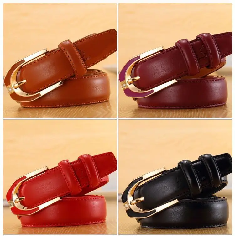 Luxury Women's Leather Buckle Belt, Simple and Fashionable Women's 3.0CM Jeans Belt, Candy Color Adjustable for Shortening