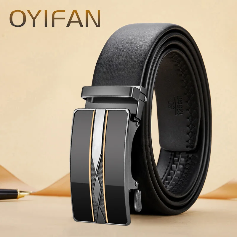 OYIFAN belt for men Business Men Genuine Leather Luxury Cowhide Men Belts Girdle Man Automatic belts Ratchet belt