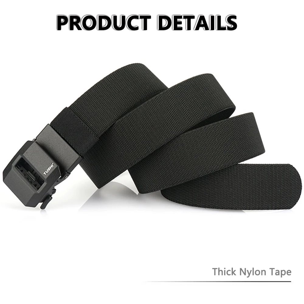 TUSHI New Golf Sports Elastic Belt Tactical Belt Metal Automatic Buckle Stretch Nylon Men Military Belt 120-150CM Big Size Belts