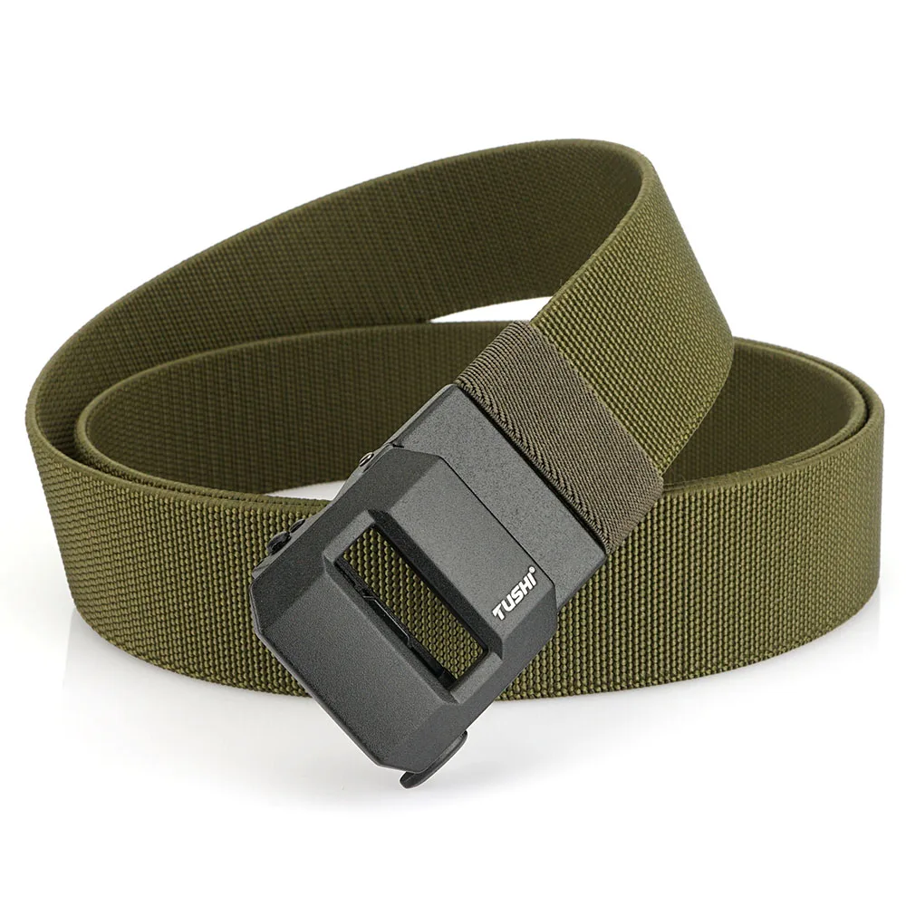 TUSHI New Golf Sports Elastic Belt Tactical Belt Metal Automatic Buckle Stretch Nylon Men Military Belt 120-150CM Big Size Belts