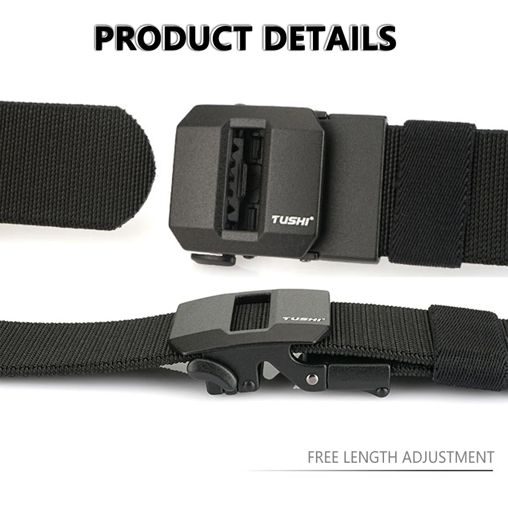 TUSHI New Golf Sports Elastic Belt Tactical Belt Metal Automatic Buckle Stretch Nylon Men Military Belt 120-150CM Big Size Belts