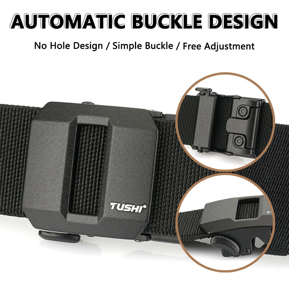 TUSHI New Golf Sports Elastic Belt Tactical Belt Metal Automatic Buckle Stretch Nylon Men Military Belt 120-150CM Big Size Belts