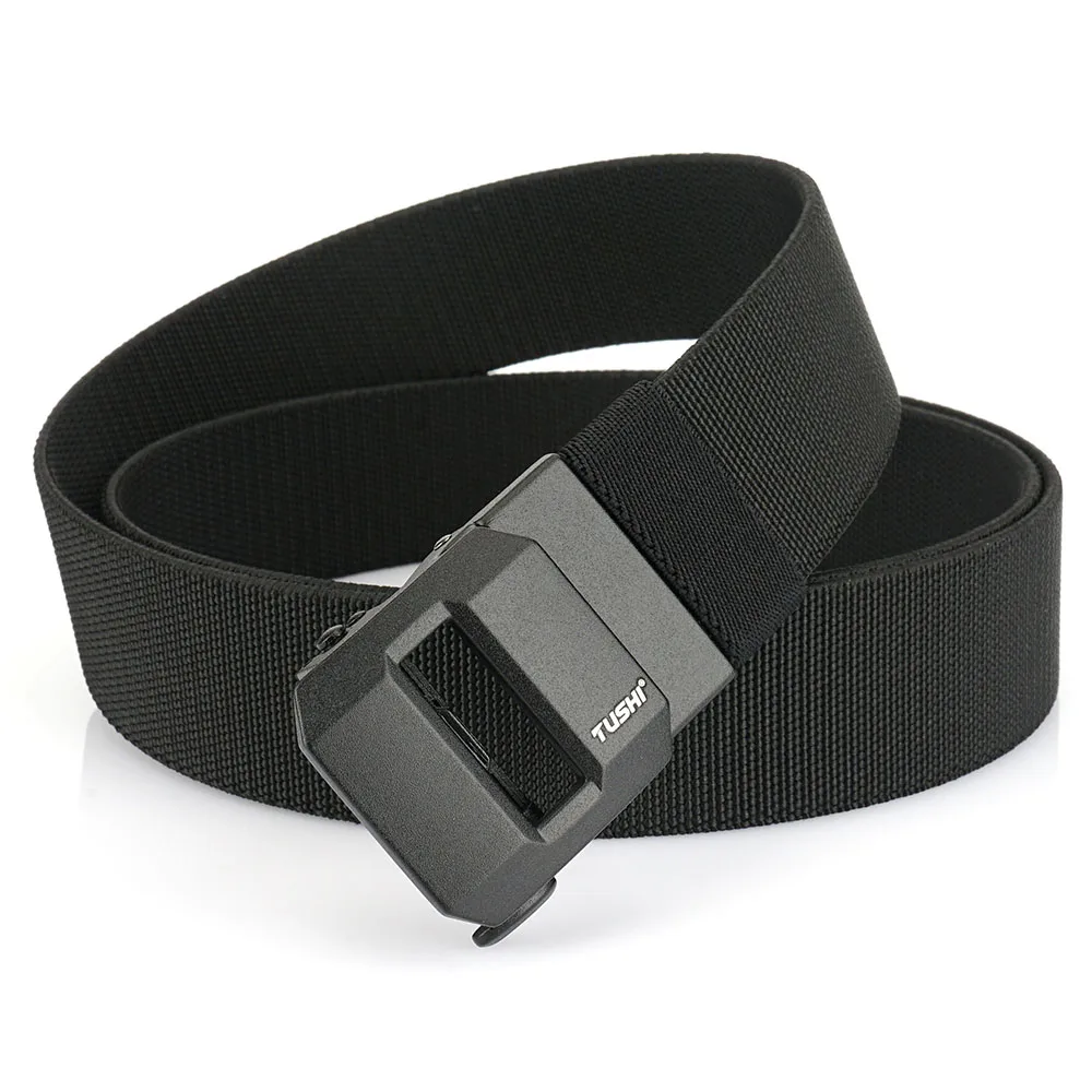 TUSHI New Golf Sports Elastic Belt Tactical Belt Metal Automatic Buckle Stretch Nylon Men Military Belt 120-150CM Big Size Belts