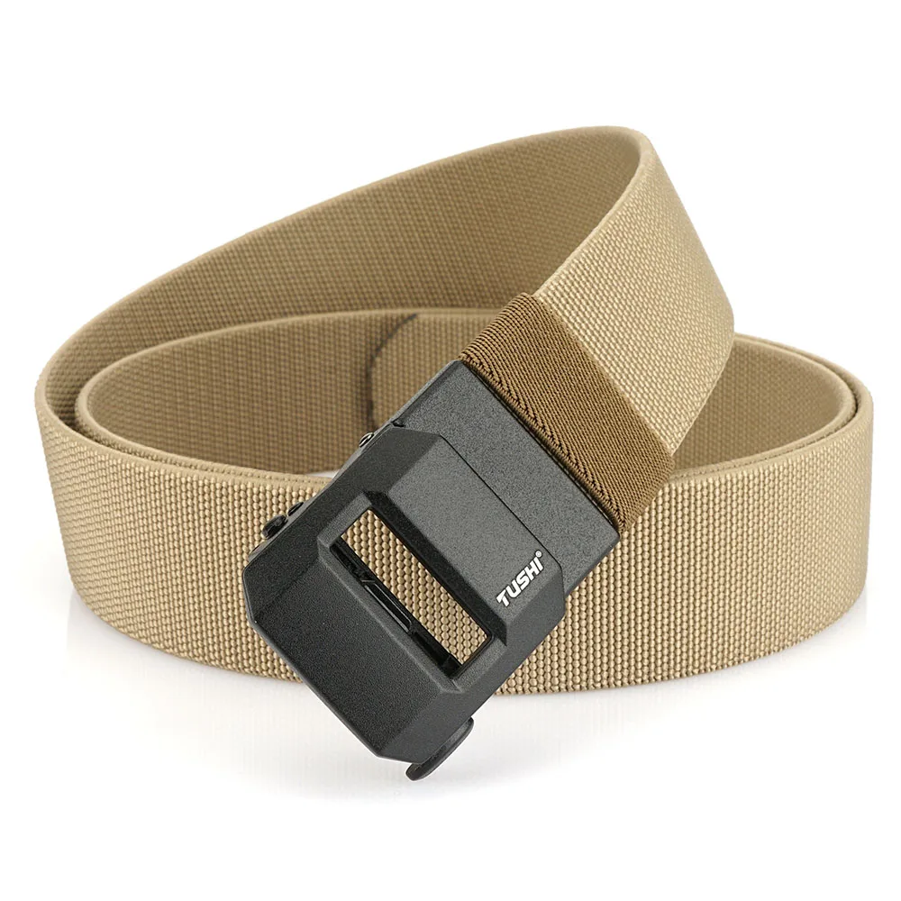 TUSHI New Golf Sports Elastic Belt Tactical Belt Metal Automatic Buckle Stretch Nylon Men Military Belt 120-150CM Big Size Belts