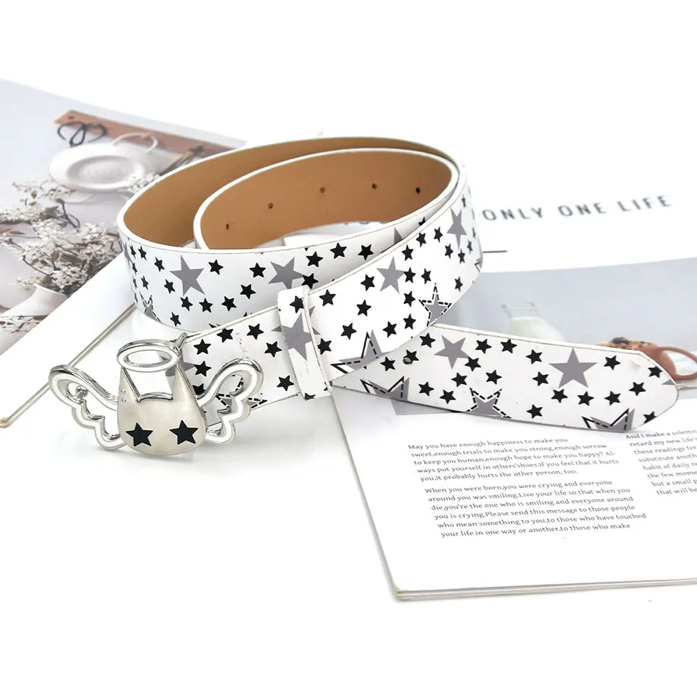 Y2k Star Women's Belt Dopamine Cat Metal Pin Buckle Waist Belt Gothic Pink PU Leather Jeans Belt Trendy Y2k Waistband