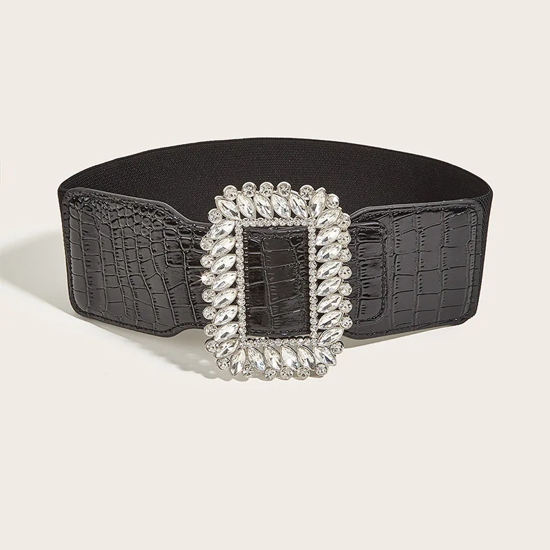7.5x66cm Rhinestone Corset Female Girl Wide Elastic Black Cummerbund Elegant Belts For Women Punk Gothic Dress Waistband