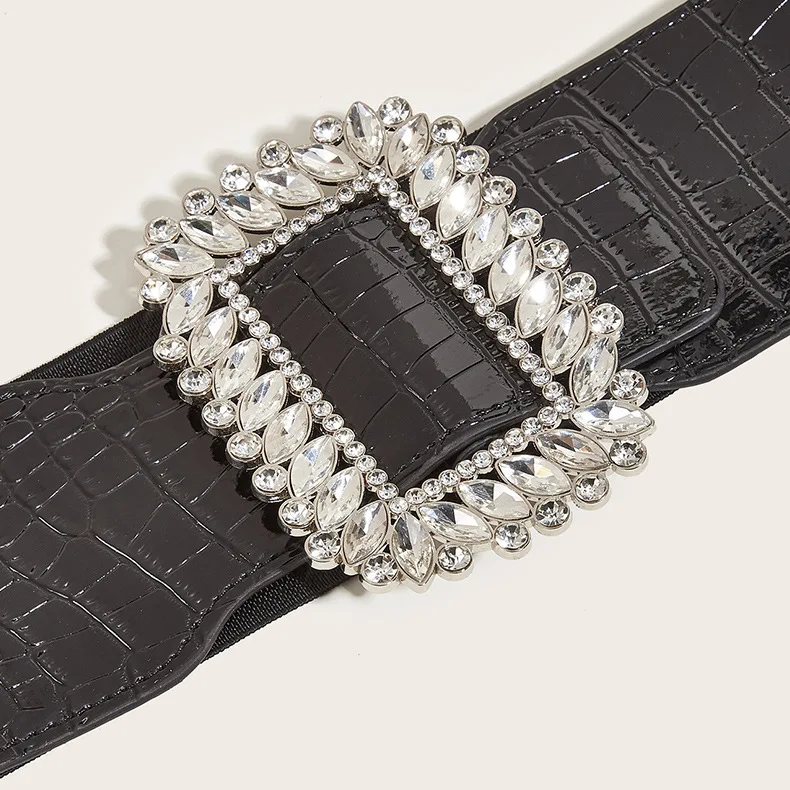 7.5x66cm Rhinestone Corset Female Girl Wide Elastic Black Cummerbund Elegant Belts For Women Punk Gothic Dress Waistband