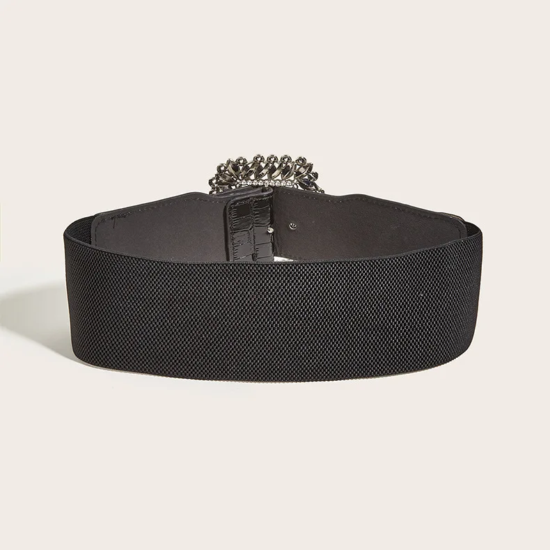 7.5x66cm Rhinestone Corset Female Girl Wide Elastic Black Cummerbund Elegant Belts For Women Punk Gothic Dress Waistband