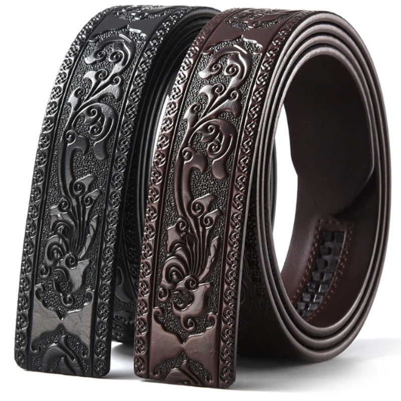 3.5cm Width Genuine Leather Luxury Automatic Buckle Belt Men Black Coffee Cowhide Belt High Quality Body Without Buckle Strap