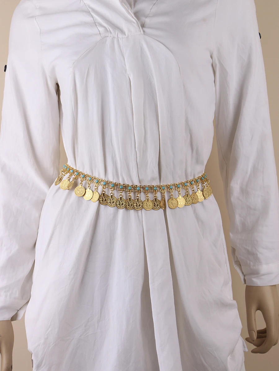 Retro coin Pendant belly Dance Waist Decorateive chain tassel Belt For Women accessories Ladies's Bohemia Girdle Dress catwalk