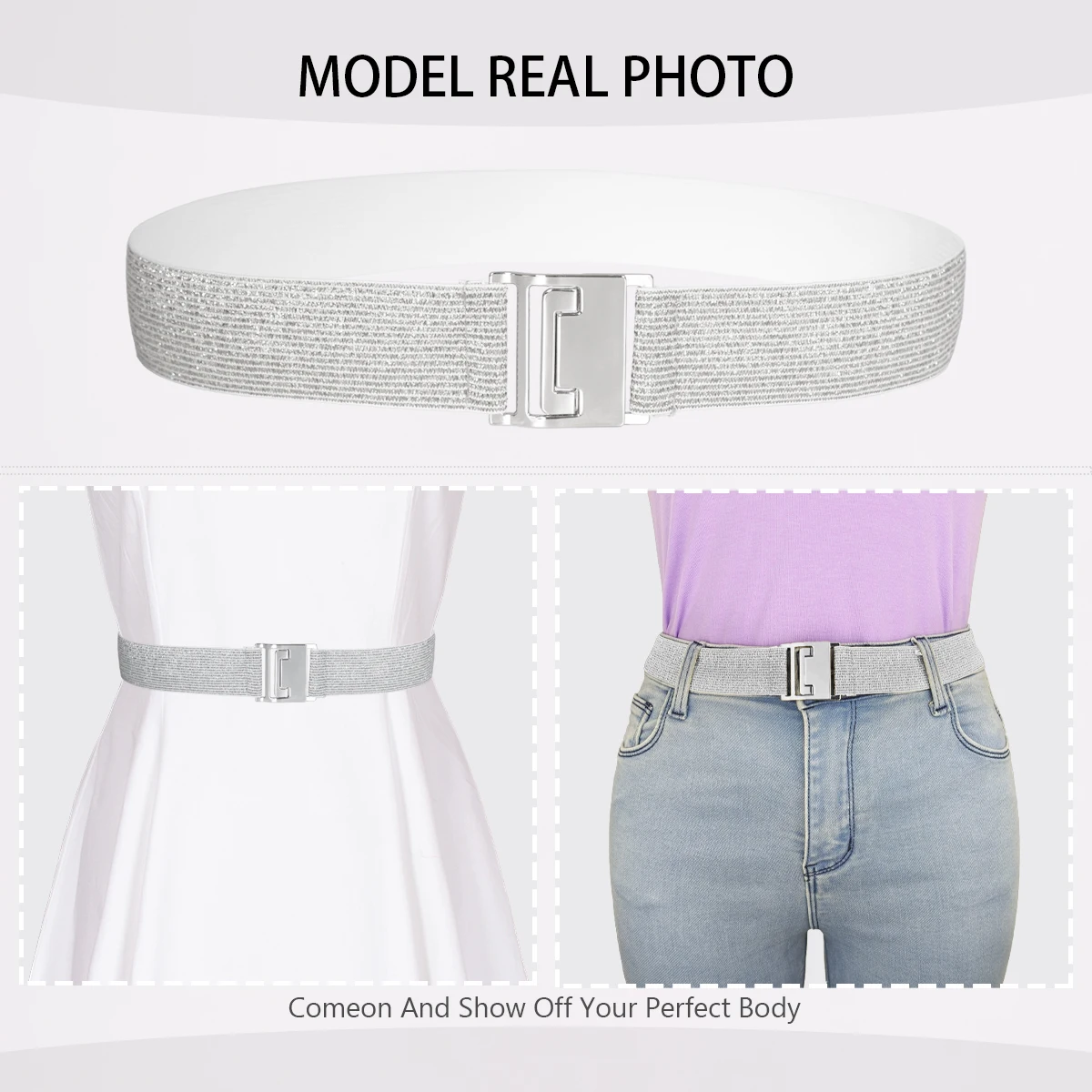 SISHION 2025 Fashion Plus Size S-XXL Women Waist Belts YD0019 Elastic Thin Golden Silver Bling Gothic Corsets Belt