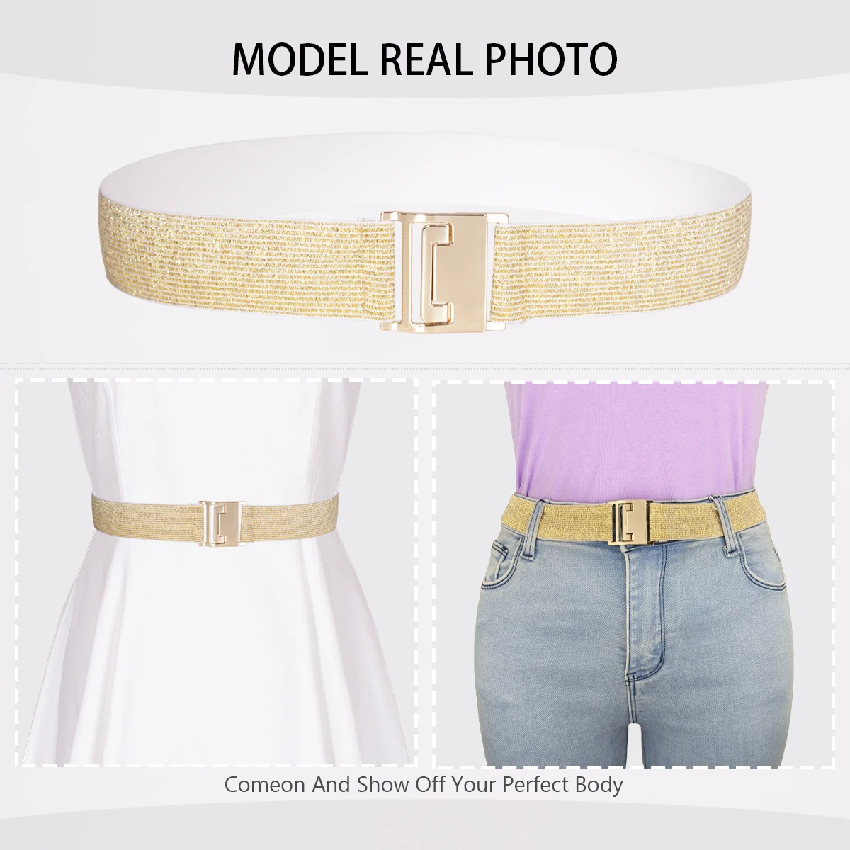 SISHION 2025 Fashion Plus Size S-XXL Women Waist Belts YD0019 Elastic Thin Golden Silver Bling Gothic Corsets Belt