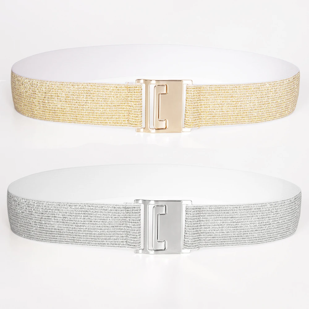 SISHION 2025 Fashion Plus Size S-XXL Women Waist Belts YD0019 Elastic Thin Golden Silver Bling Gothic Corsets Belt
