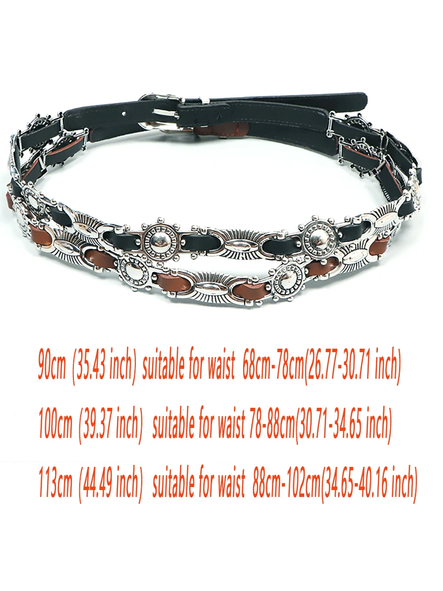 Women's Punk Chain Metal Band For Ladies Cowboy Pu Design Sense Belts Pin buckle Waistband waist Decorative On Denim Dress Coat