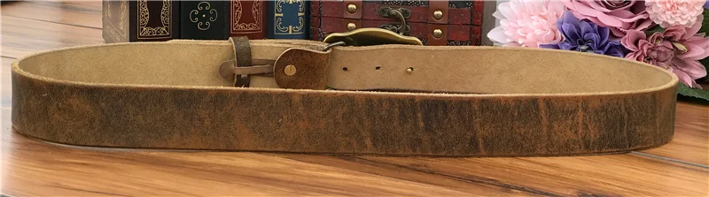 Brass Cowboy Belt Buckle Luxury Men Leather Belt Ceinture Homme Yellow Belts For Men Wide Male Strap Jeans Waist MBT0537