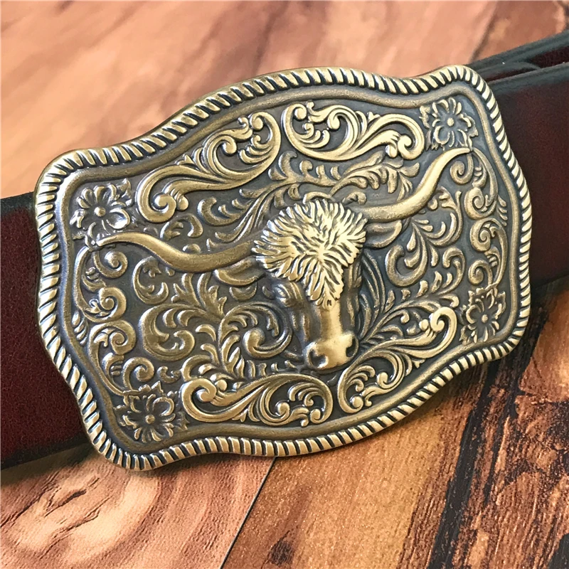 Brass Cowboy Belt Buckle Luxury Men Leather Belt Ceinture Homme Yellow Belts For Men Wide Male Strap Jeans Waist MBT0537