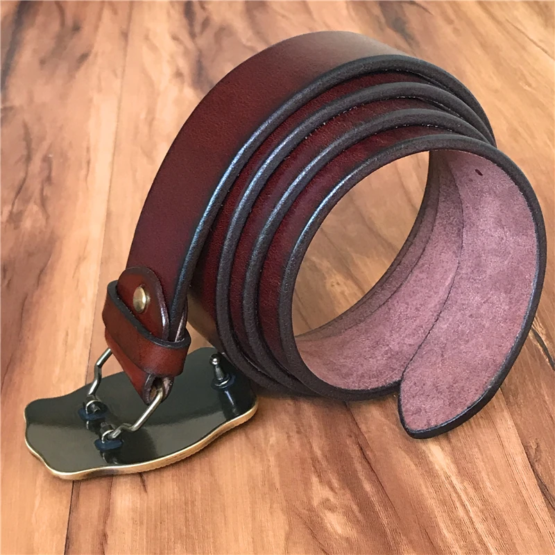 Brass Cowboy Belt Buckle Luxury Men Leather Belt Ceinture Homme Yellow Belts For Men Wide Male Strap Jeans Waist MBT0537