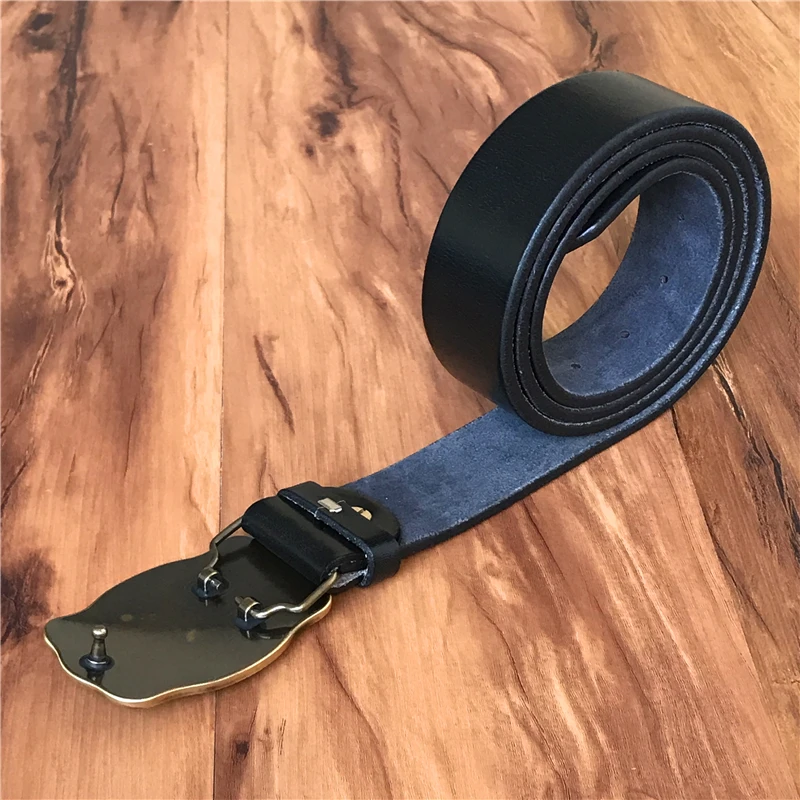 Brass Cowboy Belt Buckle Luxury Men Leather Belt Ceinture Homme Yellow Belts For Men Wide Male Strap Jeans Waist MBT0537