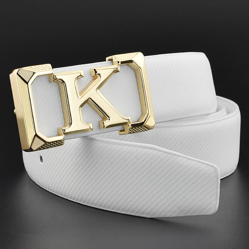 High Quality White Belt Boy Fashion Designer Casual Coskin Leather Metal Buckle Belt K Letter Men Belt