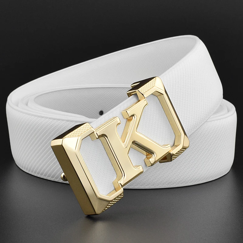 High Quality White Belt Boy Fashion Designer Casual Coskin Leather Metal Buckle Belt K Letter Men Belt