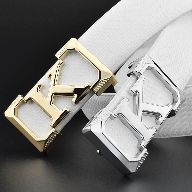 High Quality White Belt Boy Fashion Designer Casual Coskin Leather Metal Buckle Belt K Letter Men Belt
