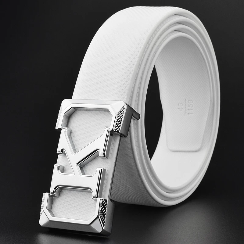 High Quality White Belt Boy Fashion Designer Casual Coskin Leather Metal Buckle Belt K Letter Men Belt