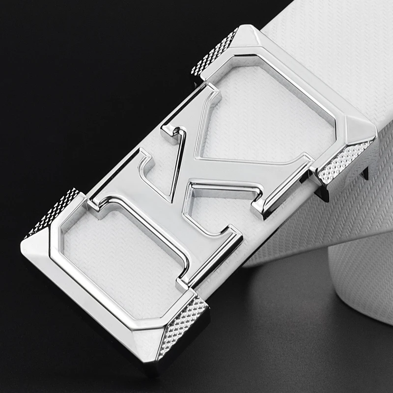 High Quality White Belt Boy Fashion Designer Casual Coskin Leather Metal Buckle Belt K Letter Men Belt