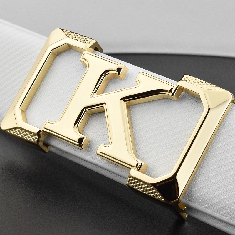 High Quality White Belt Boy Fashion Designer Casual Coskin Leather Metal Buckle Belt K Letter Men Belt